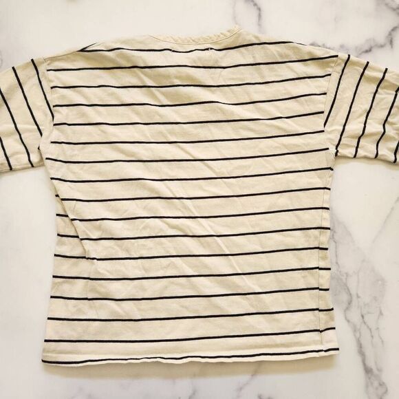 Zara boys size 7 cream thin black striped short sleeve t-shirt Henley minimalist - Picture 4 of 4